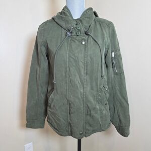 American‎ Eagle Y2K Olive Green Utility Military Jacket Hooded Drawstring M